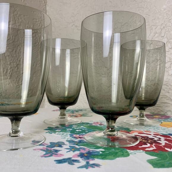 Vintage Mid Century Smokey Glass Blown Glass Ice Tea Glasses, Water Goblets Set - Picture 2 of 16